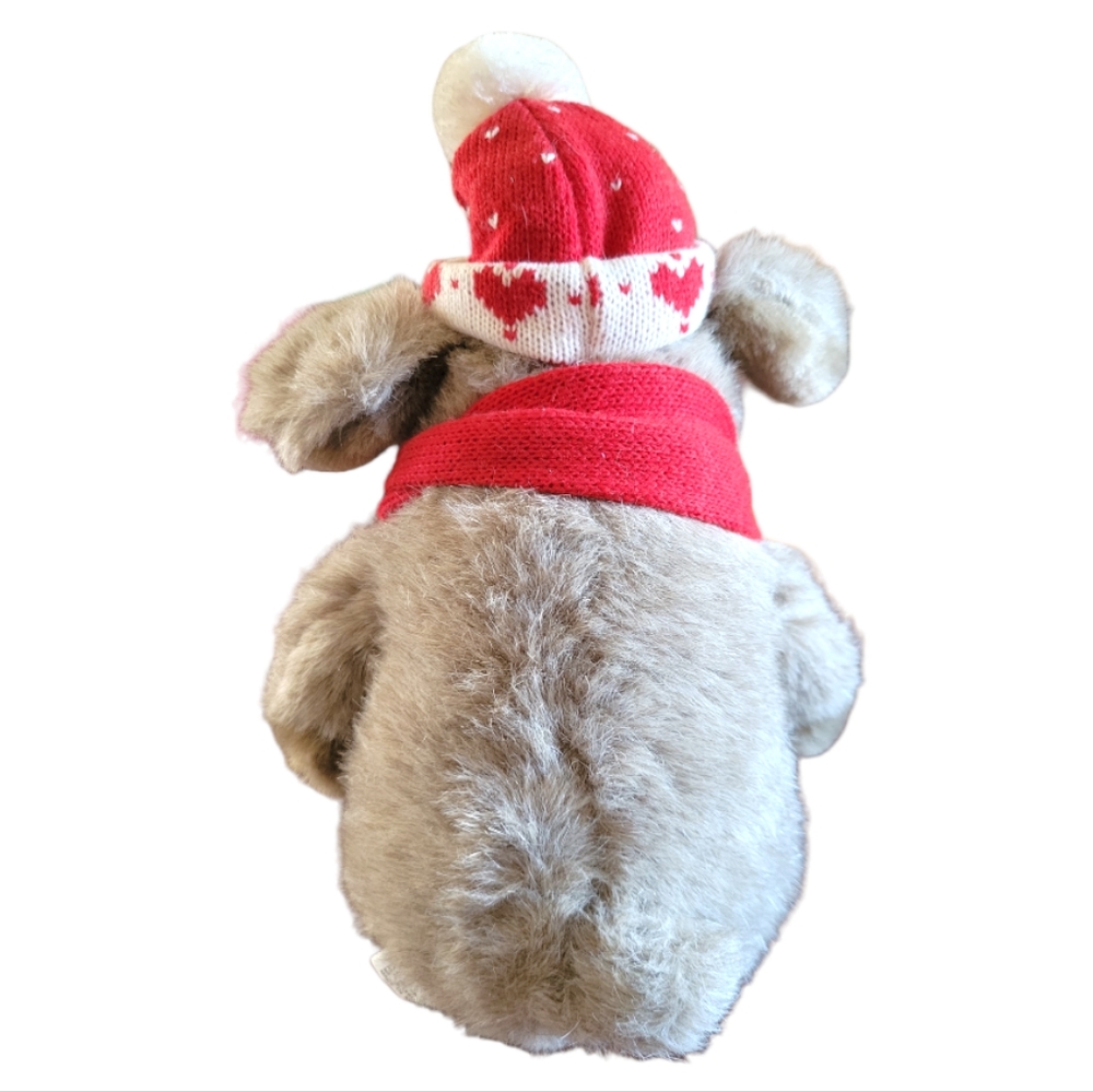 VTG KRISMUTT STUFFED GRAY DOG RED HAT MITTENS BIG BROWN - Picture 2 of 5